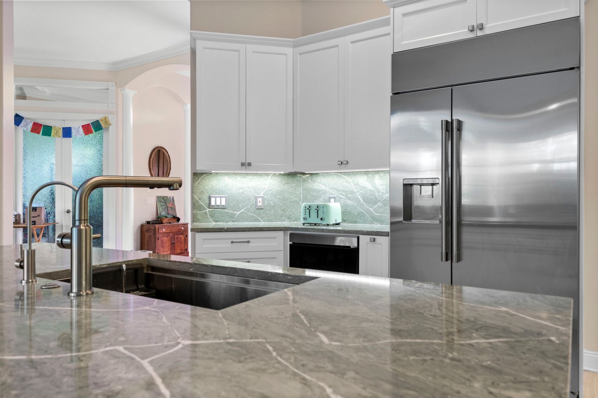 Pompeii quartz island with under-mount sink